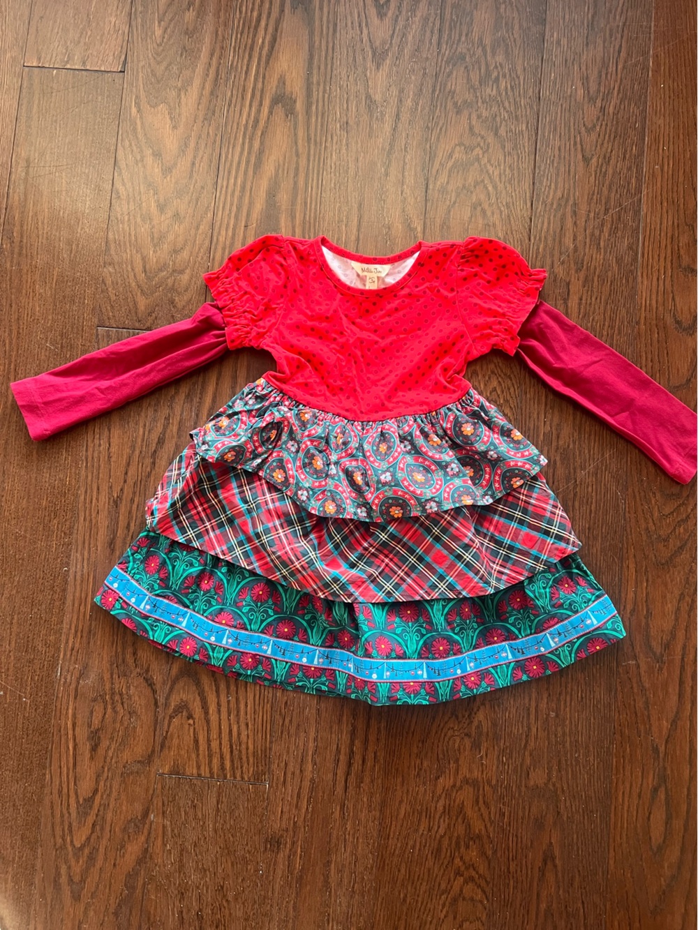 Matilda Jane Girls Red and Teal Layered Skirted Dress
